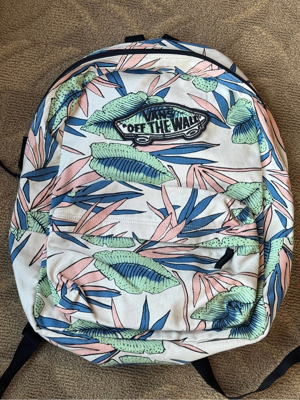 Vans Floral Leaf Print Backpack in White, Pink, Blue, Green